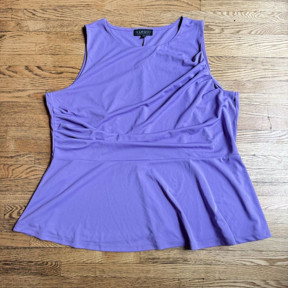Eloquii Blouse Top Womens Plus Size 22 24 Purple Peplum Sleeveless Office Career